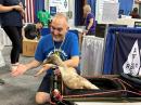 Setup day at Dayton Hamvention is for the DUCKS! ARRL Director of Marketing and Innovation Bob Inderbitzen, NQ1R, meets Mochi the duck, who was accompanied by ARRL member Junie Cassone, N1DUC and The Quack Wagon.
